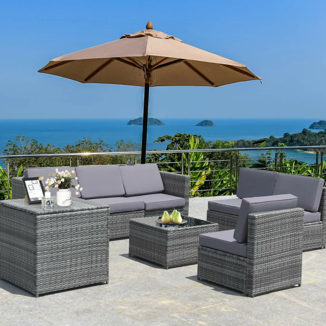 8 PCS Outdoor Patio Furniture Set, Rattan Wicker Sofa Set