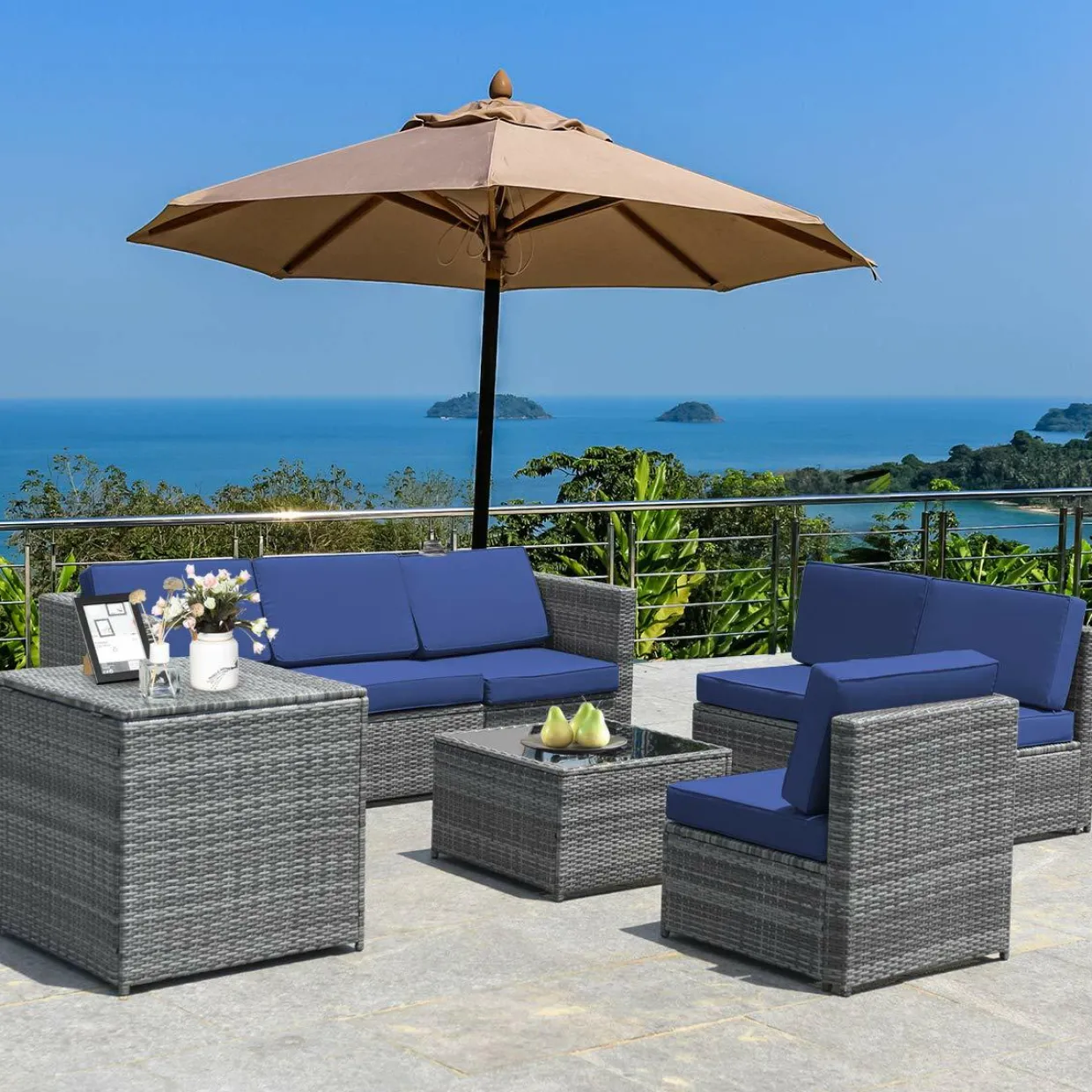 8 PCS Outdoor Patio Furniture Set, Rattan Wicker Sofa Set