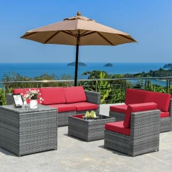 8 PCS Outdoor Patio Furniture Set, Rattan Wicker Sofa Set