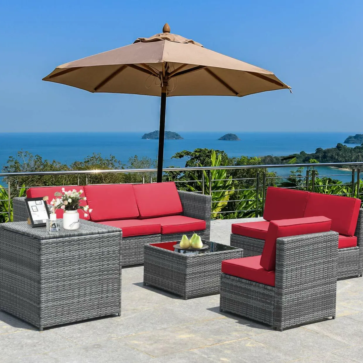 8 PCS Outdoor Patio Furniture Set, Rattan Wicker Sofa Set