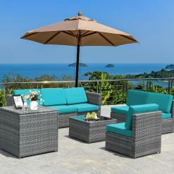 8 PCS Outdoor Patio Furniture Set, Rattan Wicker Sofa Set