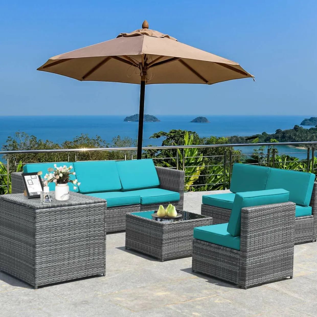 8 PCS Outdoor Patio Furniture Set, Rattan Wicker Sofa Set