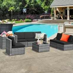 8 PCS Outdoor Patio Furniture Set, Rattan Wicker Sofa Set