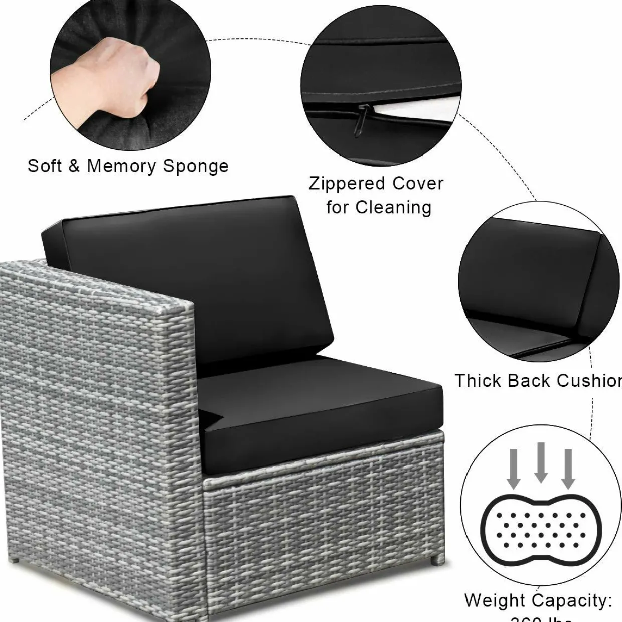 8 PCS Outdoor Patio Furniture Set, Rattan Wicker Sofa Set