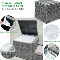 8 PCS Outdoor Patio Furniture Set, Rattan Wicker Sofa Set