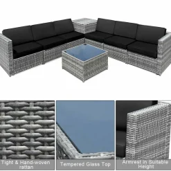 8 PCS Outdoor Patio Furniture Set, Rattan Wicker Sofa Set