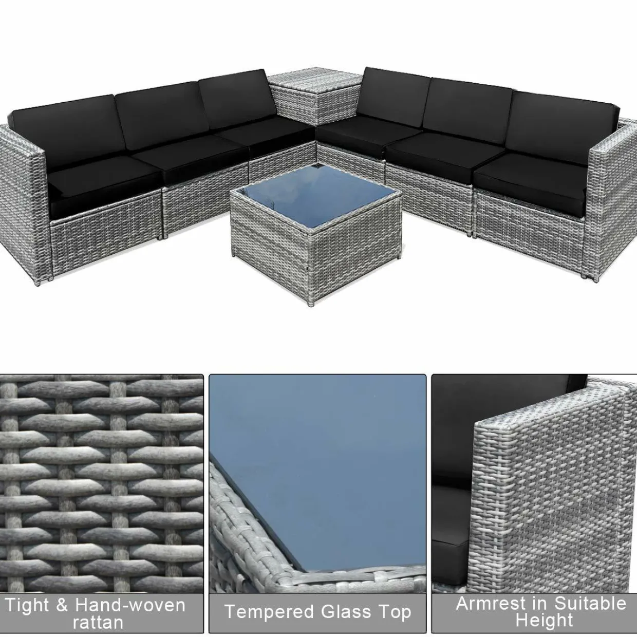 8 PCS Outdoor Patio Furniture Set, Rattan Wicker Sofa Set
