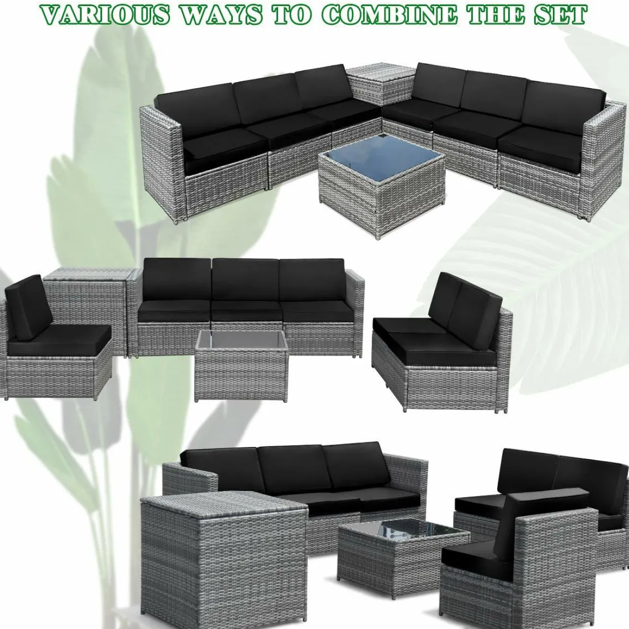 8 PCS Outdoor Patio Furniture Set, Rattan Wicker Sofa Set