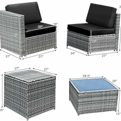 8 PCS Outdoor Patio Furniture Set, Rattan Wicker Sofa Set