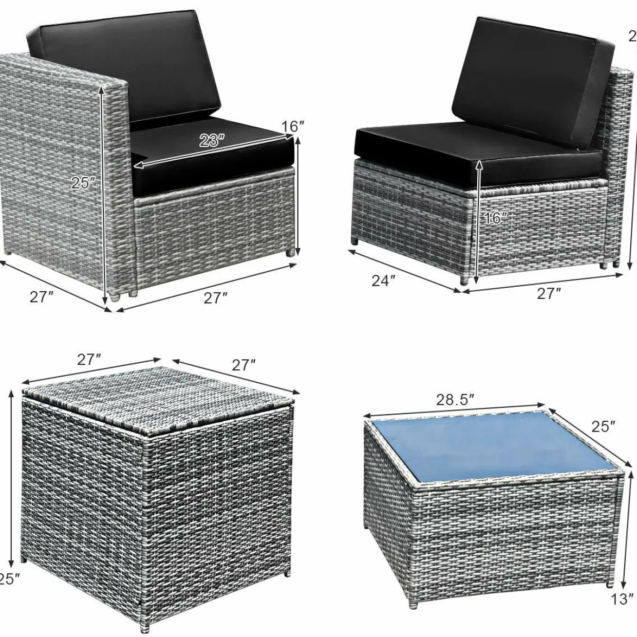 8 PCS Outdoor Patio Furniture Set, Rattan Wicker Sofa Set