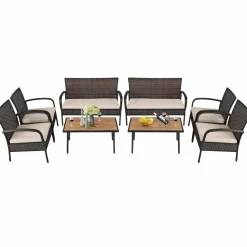 4/8 PCS Patio Rattan Furniture Set, Outdoor Conversation Set