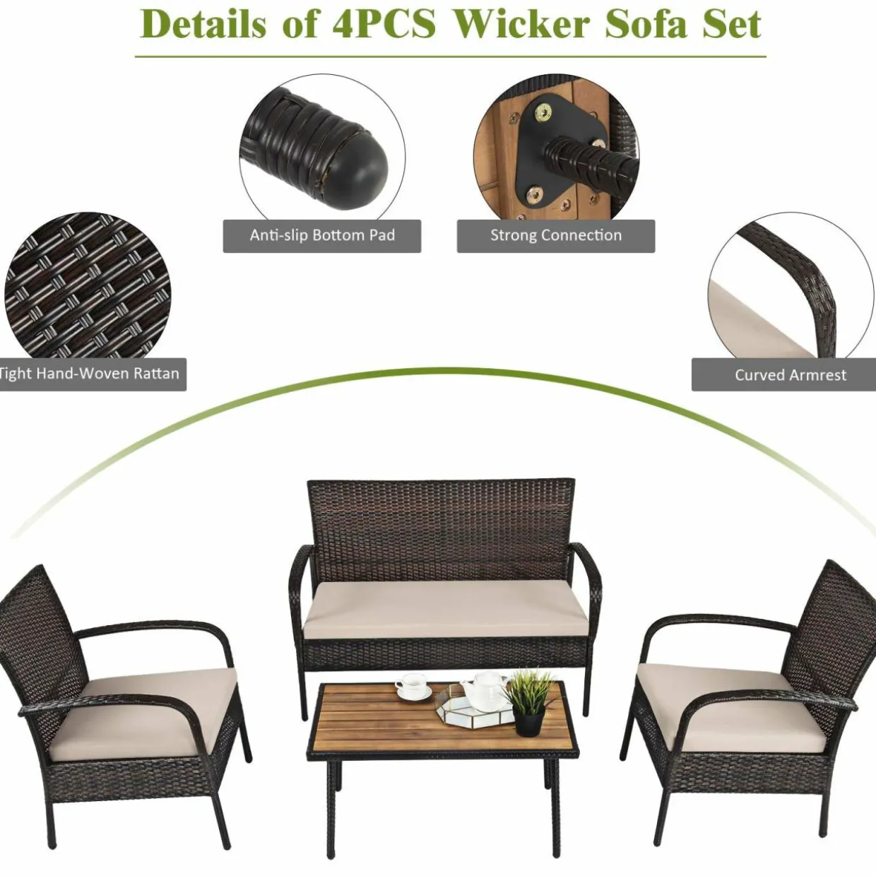 4/8 PCS Patio Rattan Furniture Set, Outdoor Conversation Set