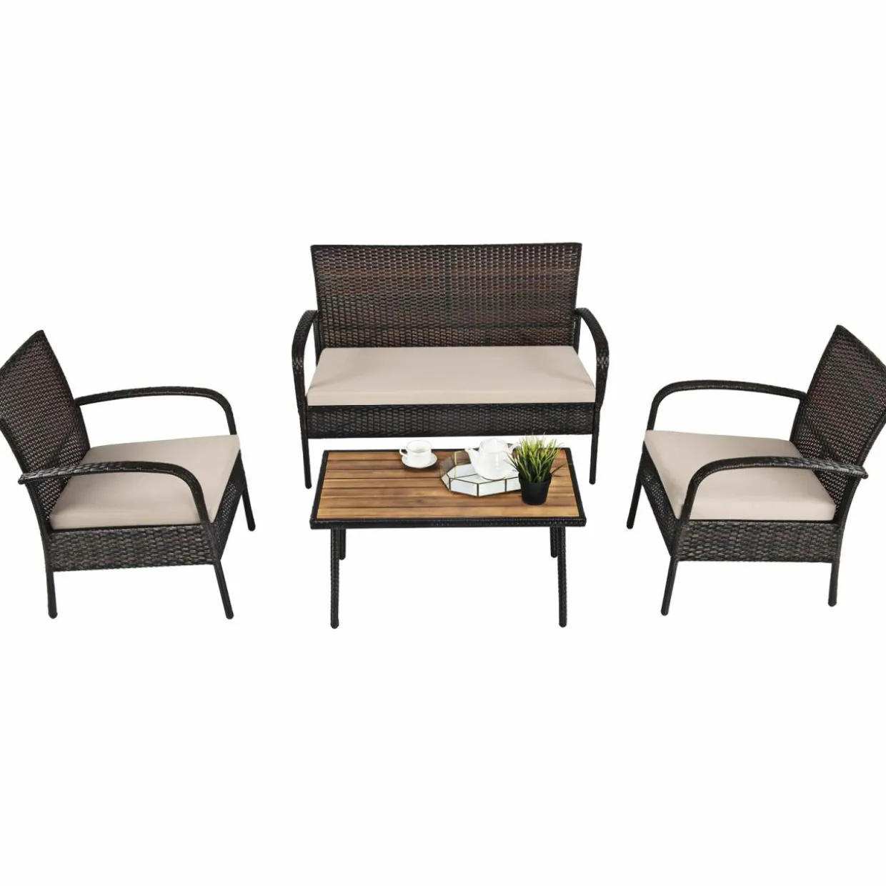 4/8 PCS Patio Rattan Furniture Set, Outdoor Conversation Set