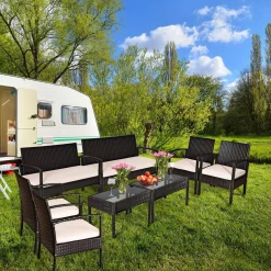 4 PCS/8 PCS Patio Furniture Sets, Rattan Chair Wicker Set, Outdoor Bistro Sets
