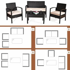 4 PCS/8 PCS Patio Furniture Sets, Rattan Chair Wicker Set, Outdoor Bistro Sets