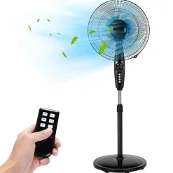 Pedestal Fan, 18 Inches Oscillating Standing Fan with Remote Control & 3 Speeds