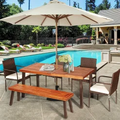6-Piece Acacia Wood Patio Dining Set, Patiojoy Outdoor Wicker Furniture Set