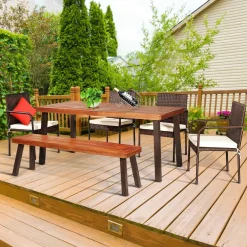6-Piece Acacia Wood Patio Dining Set, Patiojoy Outdoor Wicker Furniture Set