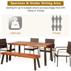 6-Piece Acacia Wood Patio Dining Set, Patiojoy Outdoor Wicker Furniture Set