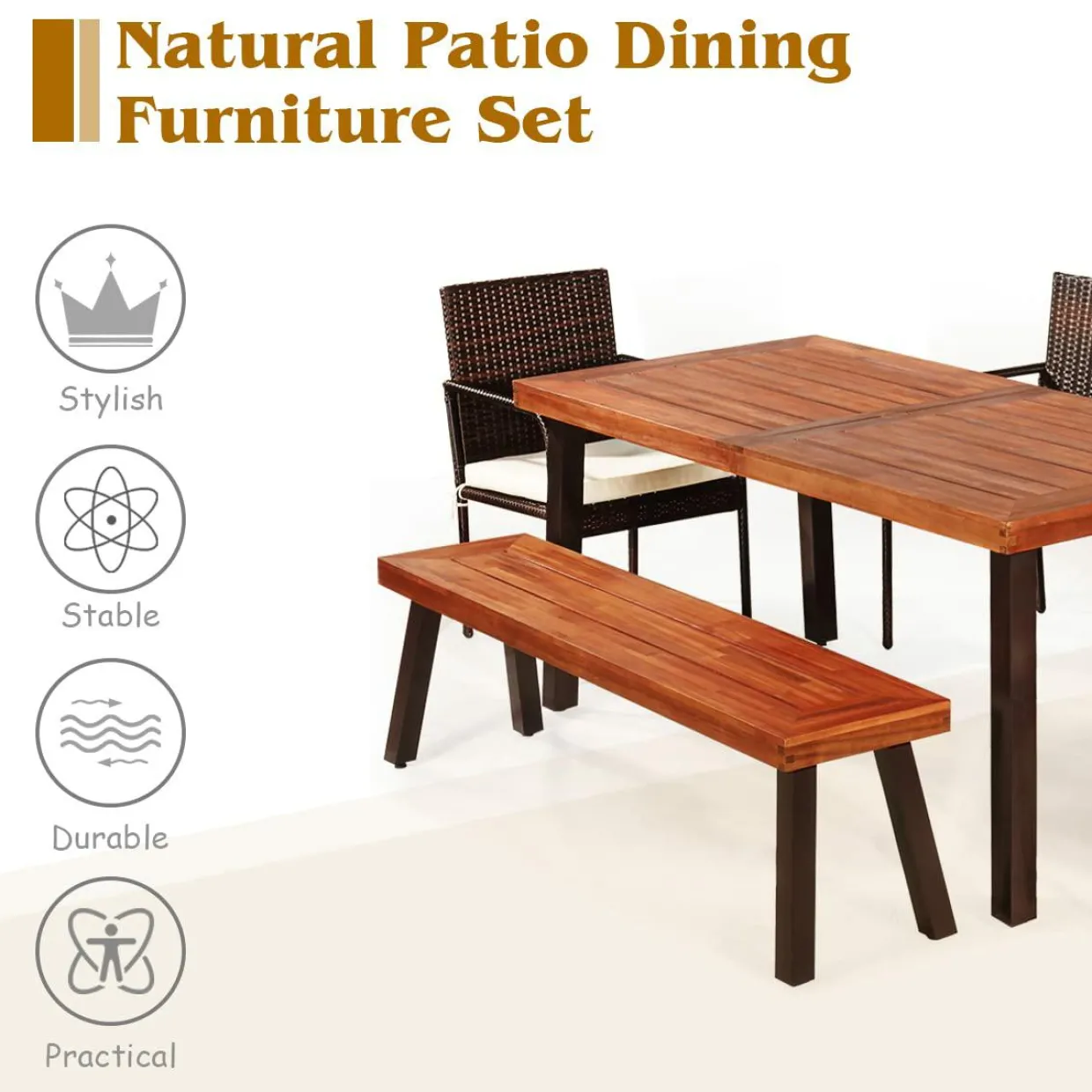 6-Piece Acacia Wood Patio Dining Set, Patiojoy Outdoor Wicker Furniture Set