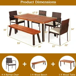 6-Piece Acacia Wood Patio Dining Set, Patiojoy Outdoor Wicker Furniture Set