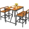 5-Piece Outdoor Acacia Wood Bar Table Set, Bar Height Outdoor and Rattan Dining Set