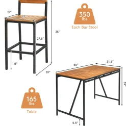 5-Piece Outdoor Acacia Wood Bar Table Set, Bar Height Outdoor and Rattan Dining Set