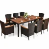 9 Piece Outdoor Dining Set, Garden Patio Wicker Set w/Cushions