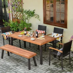 6 Piece Outdoor Dining Set, Patiojoy Outdoor Wicker Conversation Set