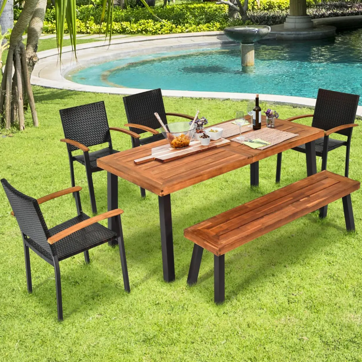 6 Piece Outdoor Dining Set, Patiojoy Outdoor Wicker Conversation Set