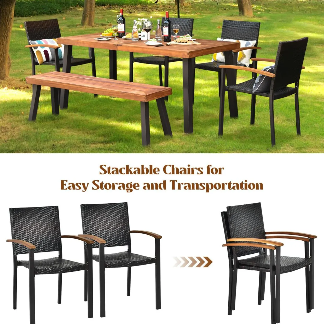 6 Piece Outdoor Dining Set, Patiojoy Outdoor Wicker Conversation Set