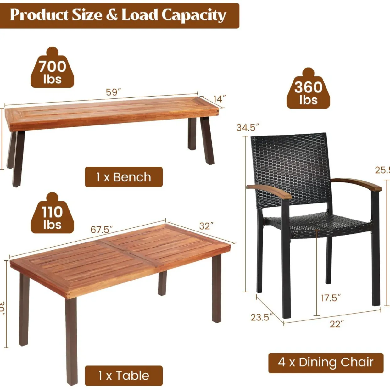 6 Piece Outdoor Dining Set, Patiojoy Outdoor Wicker Conversation Set
