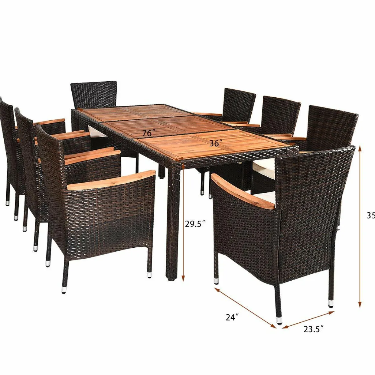 9 Piece Outdoor Dining Set, Garden Patio Wicker Set w/Cushions