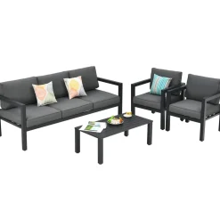 4-Piece Outdoor Furniture Set, Garden Aluminum Conversation Set with Padded Cushions