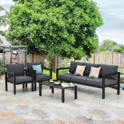 4-Piece Outdoor Furniture Set, Garden Aluminum Conversation Set with Padded Cushions