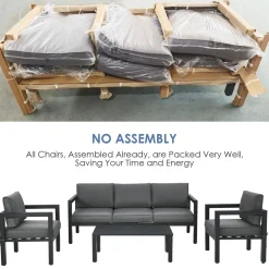 4-Piece Outdoor Furniture Set, Garden Aluminum Conversation Set with Padded Cushions