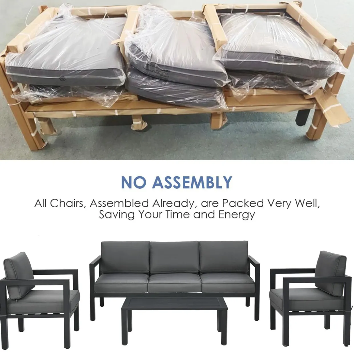 4-Piece Outdoor Furniture Set, Garden Aluminum Conversation Set with Padded Cushions