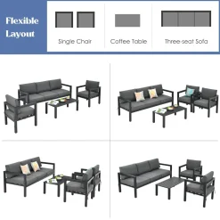 4-Piece Outdoor Furniture Set, Garden Aluminum Conversation Set with Padded Cushions