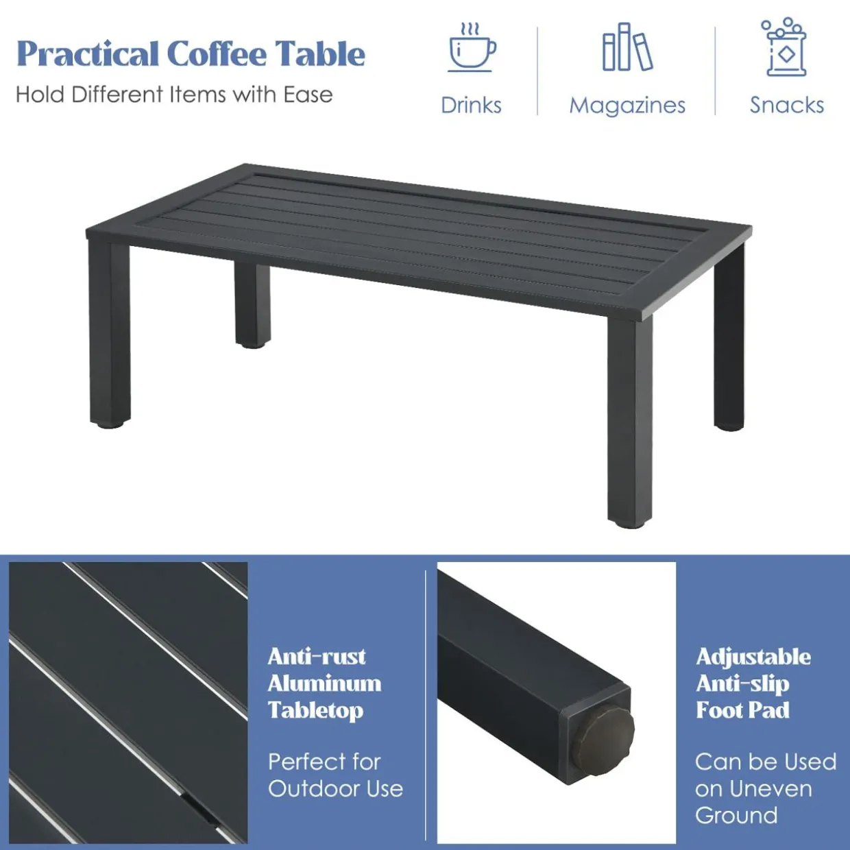 4-Piece Outdoor Furniture Set, Garden Aluminum Conversation Set with Padded Cushions