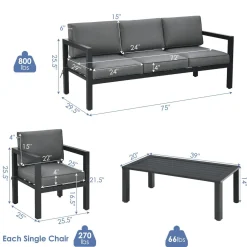 4-Piece Outdoor Furniture Set, Garden Aluminum Conversation Set with Padded Cushions