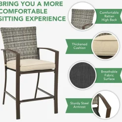 3 Piece Patio Bar Set, Outdoor Bar Stool Bistro Set w/ 27.5