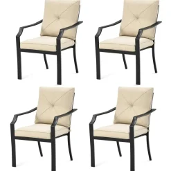 4-Piece Patio Dining Chairs, No Assembly Needs, Cushioned Armchairs with Anti-Rust Steel Frame