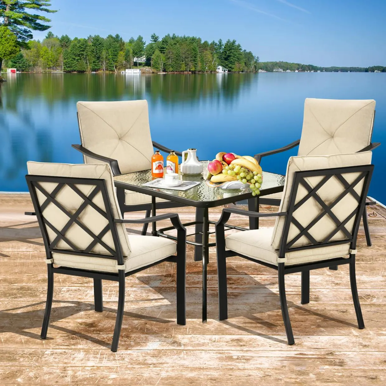 4-Piece Patio Dining Chairs, No Assembly Needs, Cushioned Armchairs with Anti-Rust Steel Frame