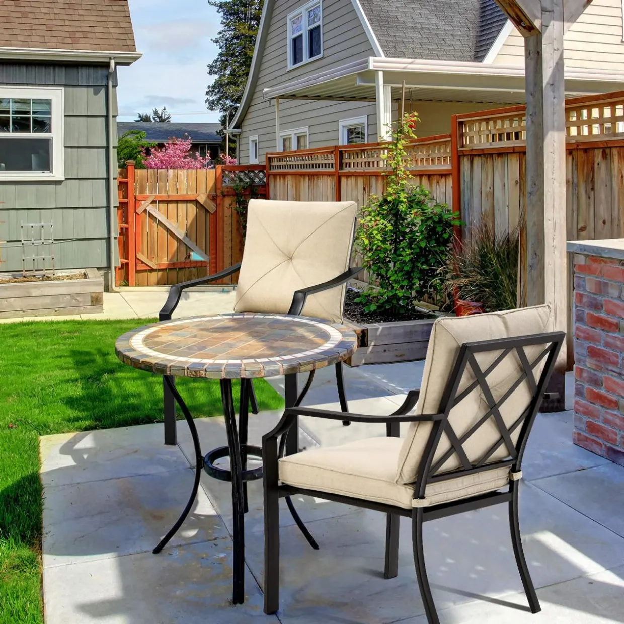 4-Piece Patio Dining Chairs, No Assembly Needs, Cushioned Armchairs with Anti-Rust Steel Frame