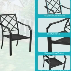 4-Piece Patio Dining Chairs, No Assembly Needs, Cushioned Armchairs with Anti-Rust Steel Frame