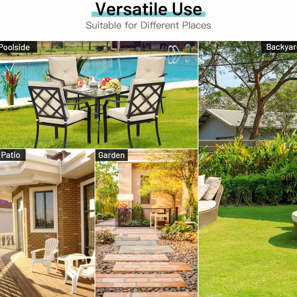 4-Piece Patio Dining Chairs, No Assembly Needs, Cushioned Armchairs with Anti-Rust Steel Frame