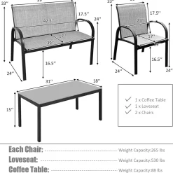 4 Piece Patio Furniture Outdoor Sofa Garden Lawn Sectional Conversation Set Outdoor Garden