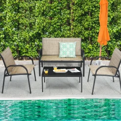 4 Piece Patio Furniture Outdoor Sofa Garden Lawn Sectional Conversation Set Outdoor Garden