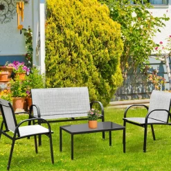 4 Piece Patio Furniture Outdoor Sofa Garden Lawn Sectional Conversation Set Outdoor Garden