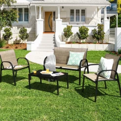 4 Piece Patio Furniture Outdoor Sofa Garden Lawn Sectional Conversation Set Outdoor Garden